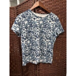 Charter Club Women's‎ Floral Print Crew Neck Short Sleeve Top Shirt - L